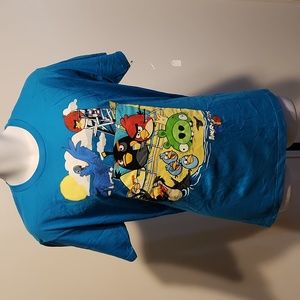Angry birds cartoon beach art blue L tshirt